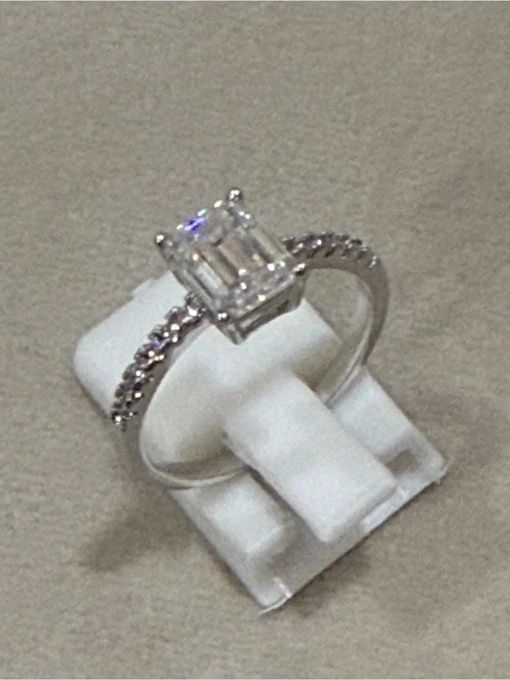 Emerald-Cut Cubic Zirconia Pave Ring - Silver White